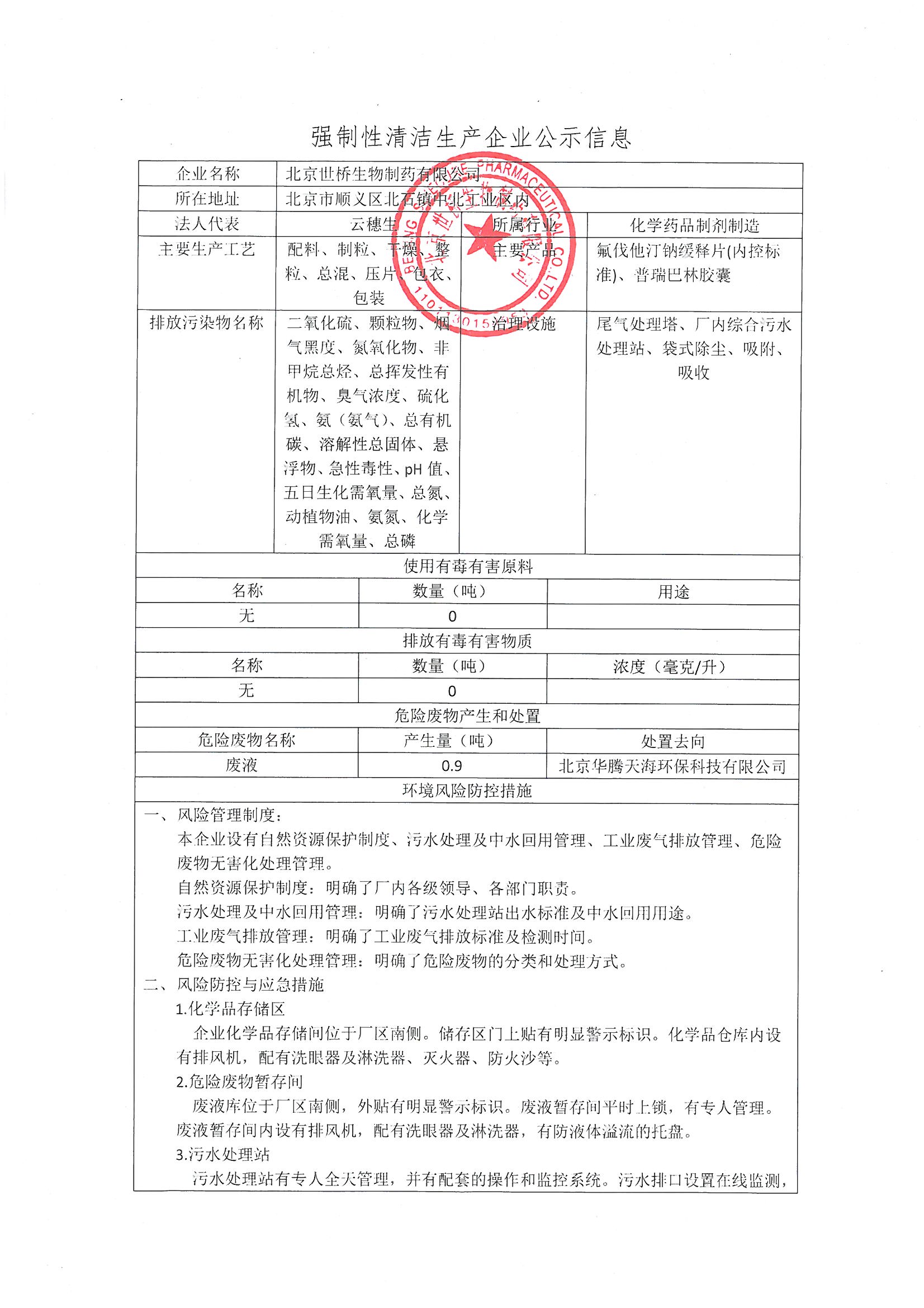 北京飞艇全国统一开奖数据生物制药有限公司2023年清洁生产公示_页面_1.jpg
